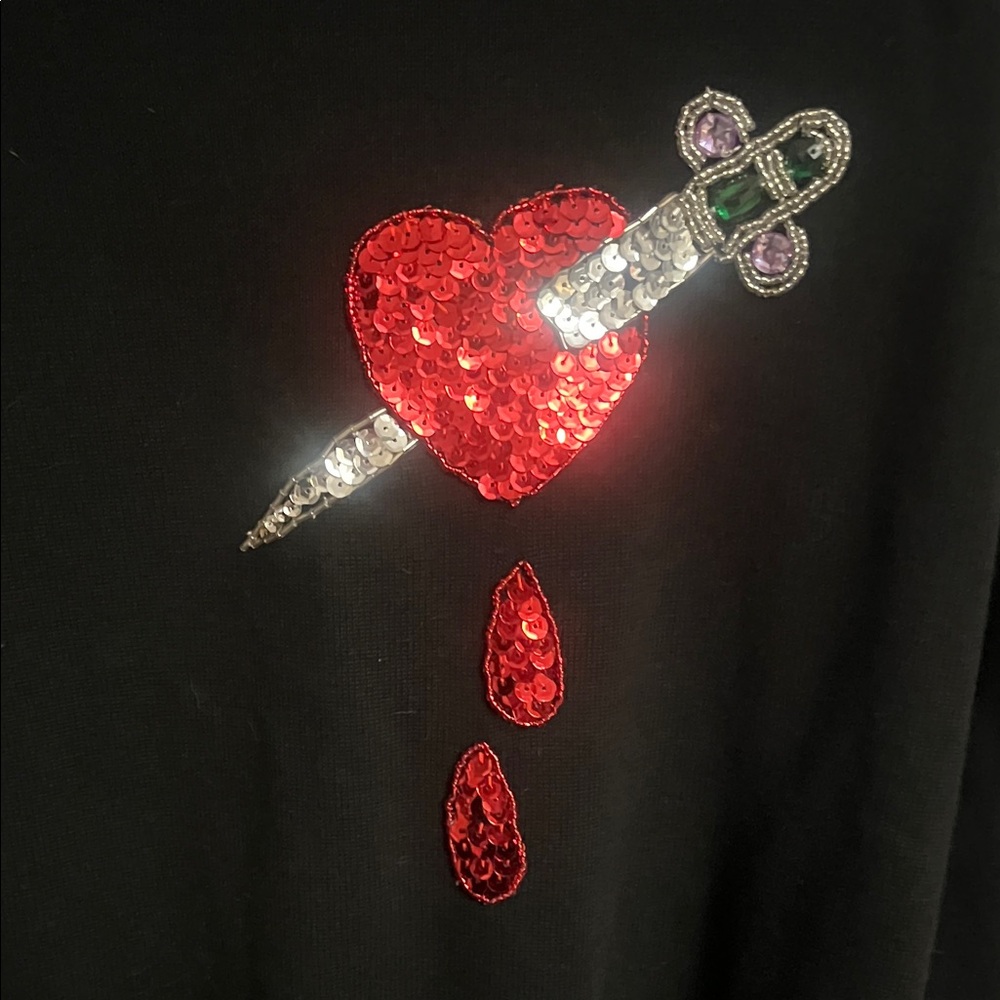 Black Sweater with Heart and Dagger Design - perfect for Galantines! - Picture 2 of 4